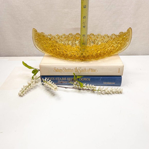 1940s LE Smith Glass Daisy & Button Light Amber 11.5” Celery Relish Canoe Boat - Picture 5 of 5
